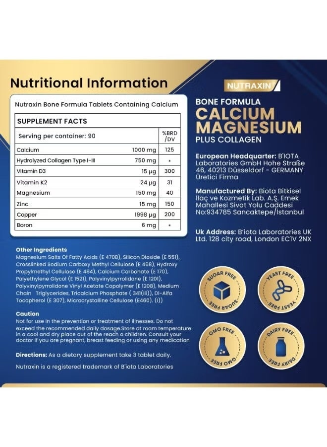 Nutraxin Osteo B-One Formula Calcium Magnesium Plus Collagen, Joint and Bone Health Supplement 90 Tablet - Image 3